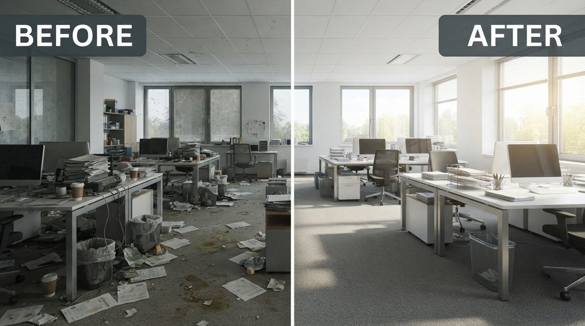 Before and after commercial office cleaning in London by Crystal FM