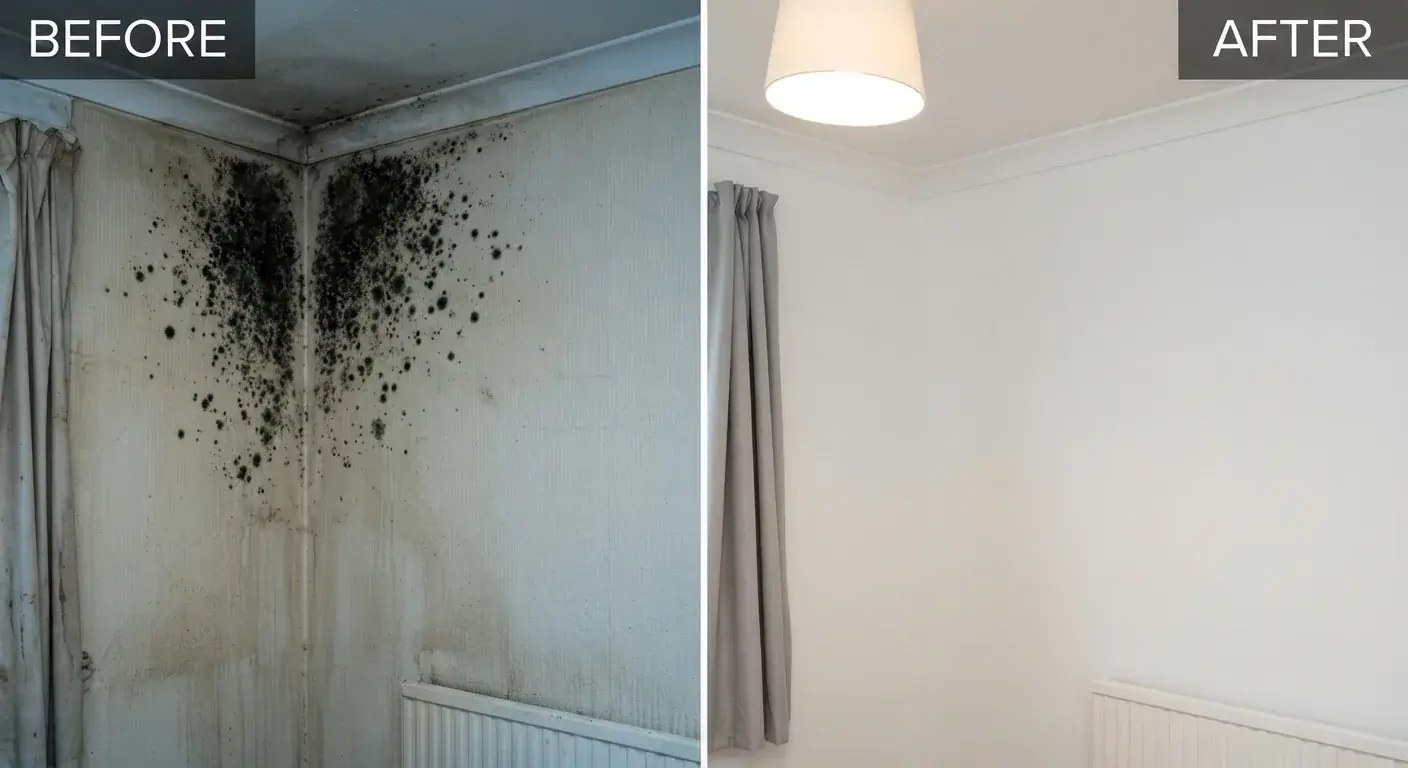 Before and after mould removal deep cleaning in London by Crystal FM