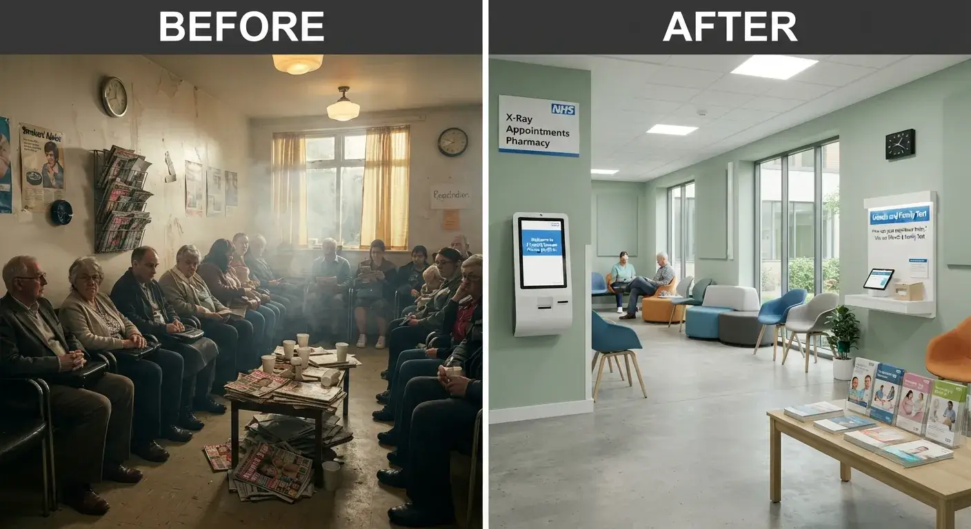 Before and after healthcare cleaning of a waiting room in London by Crystal FM