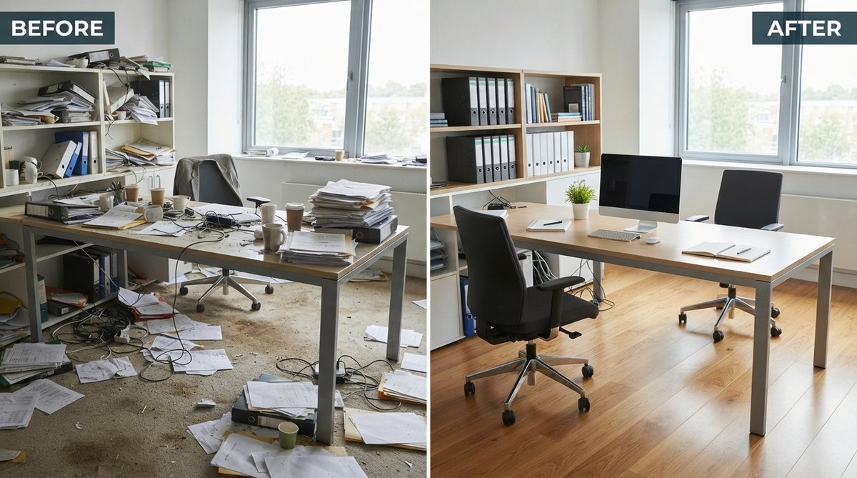 Before and after office cleaning in a London office by Crystal FM